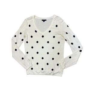 Tommy Hilfiger Polka Dot Sweater Size S Cream Cotton V-Neck Lightweight Pullover